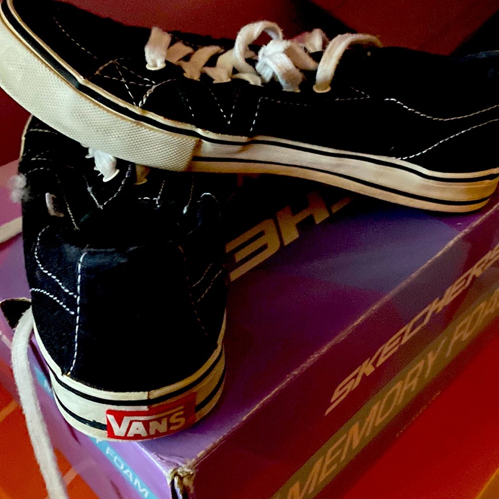 Vans black and white sneakers slightly used